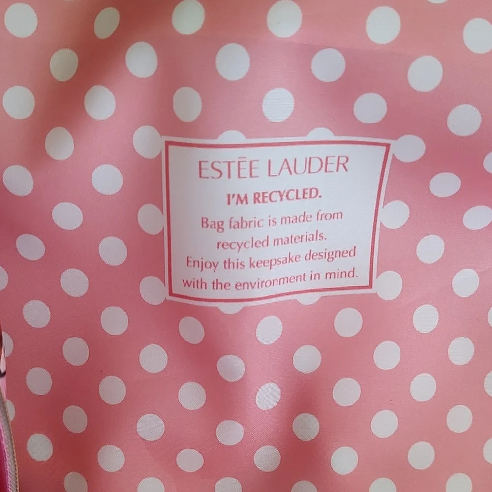 Este Lauder Liechtenstein Pink Polka Dot Tote and Cosmetic Bag. Like New!